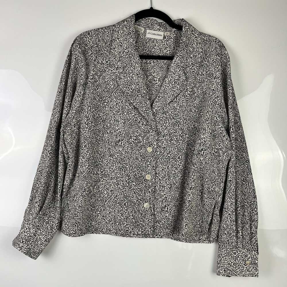 J.H. Collectables Women's Button‎ Up Blouse, Black & White Vintage Size 14